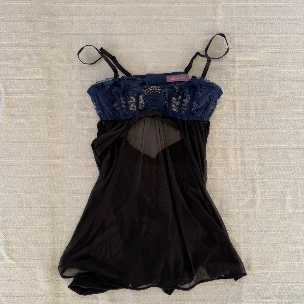Elegant Black and Blue Lace Chemise